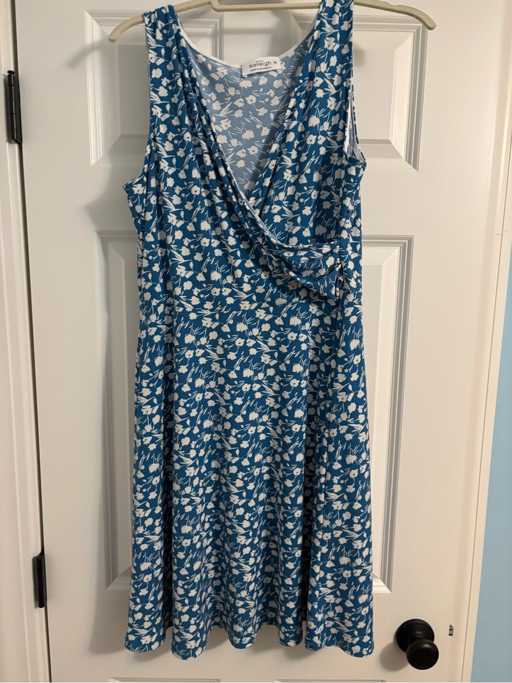 Kaileigh Blue and White Floral Wrap-Front Midi Dress